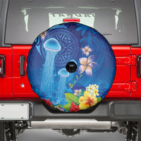 Fiji Jellyfish Spare Tire Cover Tapa Patterns and Hibiscus Sea Vibe LT03 - Polynesian Pride