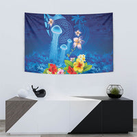 Fiji Jellyfish Tapestry Tapa Patterns and Hibiscus Sea Vibe LT03 - Polynesian Pride