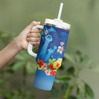 Fiji Jellyfish Tumbler With Handle Tapa Patterns and Hibiscus Sea Vibe LT03 - Polynesian Pride