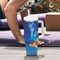 Fiji Jellyfish Tumbler With Handle Tapa Patterns and Hibiscus Sea Vibe LT03 - Polynesian Pride