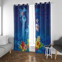 Fiji Jellyfish Window Curtain Tapa Patterns and Hibiscus Sea Vibe LT03 With Grommets Blue - Polynesian Pride