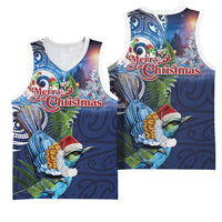 New Zealand Merry Christmas Basketball Jersey Maori Tribal Pattern with Xmas Tui Bird