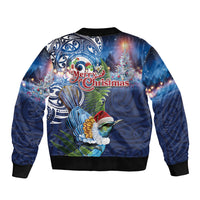 New Zealand Merry Christmas Bomber Jacket Maori Tribal Pattern with Xmas Tui Bird LT03 - Polynesian Pride