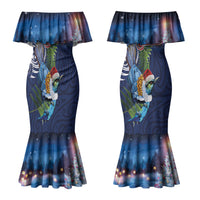 New Zealand Merry Christmas Couples Matching Mermaid Dress and Hawaiian Shirt Maori Tribal Pattern with Xmas Tui Bird LT03