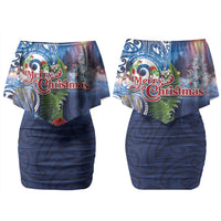 New Zealand Merry Christmas Couples Matching Off Shoulder Short Dress and Hawaiian Shirt Maori Tribal Pattern with Xmas Tui Bird LT03 - Polynesian Pride
