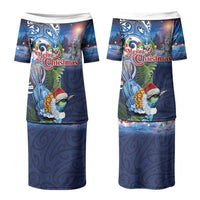 New Zealand Merry Christmas Couples Matching Puletasi and Hawaiian Shirt Maori Tribal Pattern with Xmas Tui Bird LT03