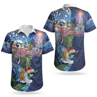 New Zealand Merry Christmas Couples Matching Short Sleeve Bodycon Dress and Hawaiian Shirt Maori Tribal Pattern with Xmas Tui Bird LT03 - Polynesian Pride