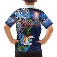 New Zealand Merry Christmas Family Matching Long Sleeve Bodycon Dress and Hawaiian Shirt Maori Tribal Pattern with Xmas Tui Bird