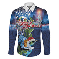 New Zealand Merry Christmas Family Matching Long Sleeve Bodycon Dress and Hawaiian Shirt Maori Tribal Pattern with Xmas Tui Bird LT03 Daughter's Dress Multicolor - Polynesian Pride