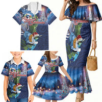 New Zealand Merry Christmas Family Matching Mermaid Dress and Hawaiian Shirt Maori Tribal Pattern with Xmas Tui Bird LT03 - Polynesian Pride