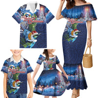 New Zealand Merry Christmas Family Matching Mermaid Dress and Hawaiian Shirt Maori Tribal Pattern with Xmas Tui Bird