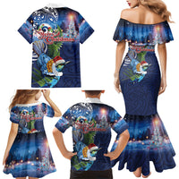 New Zealand Merry Christmas Family Matching Mermaid Dress and Hawaiian Shirt Maori Tribal Pattern with Xmas Tui Bird LT03 Mom's Dress Multicolor - Polynesian Pride