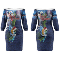 New Zealand Merry Christmas Family Matching Off The Shoulder Long Sleeve Dress and Hawaiian Shirt Maori Tribal Pattern with Xmas Tui Bird LT03 - Polynesian Pride