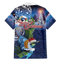 New Zealand Merry Christmas Family Matching Off Shoulder Maxi Dress and Hawaiian Shirt Maori Tribal Pattern with Xmas Tui Bird LT03 Dad's Shirt - Long Sleeve Multicolor - Polynesian Pride