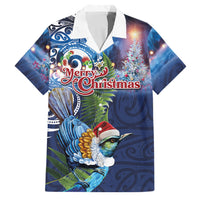 New Zealand Merry Christmas Family Matching Off Shoulder Short Dress and Hawaiian Shirt Maori Tribal Pattern with Xmas Tui Bird LT03 Dad's Shirt - Short Sleeve Multicolor - Polynesian Pride