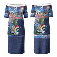 New Zealand Merry Christmas Family Matching Puletasi and Hawaiian Shirt Maori Tribal Pattern with Xmas Tui Bird LT03 Mom's Dress Multicolor - Polynesian Pride