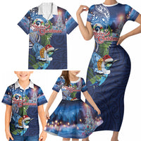 New Zealand Merry Christmas Family Matching Short Sleeve Bodycon Dress and Hawaiian Shirt Maori Tribal Pattern with Xmas Tui Bird LT03 - Polynesian Pride
