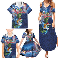 New Zealand Merry Christmas Family Matching Summer Maxi Dress and Hawaiian Shirt Maori Tribal Pattern with Xmas Tui Bird LT03 - Polynesian Pride