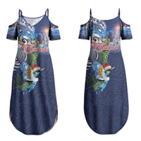 New Zealand Merry Christmas Family Matching Summer Maxi Dress and Hawaiian Shirt Maori Tribal Pattern with Xmas Tui Bird LT03 Mom's Dress Multicolor - Polynesian Pride