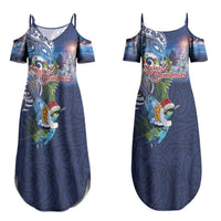 New Zealand Merry Christmas Family Matching Summer Maxi Dress and Hawaiian Shirt Maori Tribal Pattern with Xmas Tui Bird LT03 - Polynesian Pride
