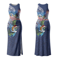 New Zealand Merry Christmas Family Matching Tank Maxi Dress and Hawaiian Shirt Maori Tribal Pattern with Xmas Tui Bird LT03 Mom's Dress Multicolor - Polynesian Pride