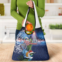 New Zealand Merry Christmas Grocery Bag Maori Tribal Pattern with Xmas Tui Bird