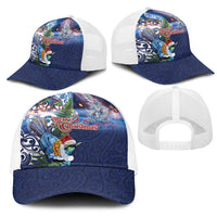 New Zealand Merry Christmas Mesh Trucker Cap Maori Tribal Pattern with Xmas Tui Bird LT03 - Polynesian Pride