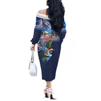 New Zealand Merry Christmas Off The Shoulder Long Sleeve Dress Maori Tribal Pattern with Xmas Tui Bird LT03 - Polynesian Pride