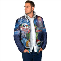 New Zealand Merry Christmas Padded Jacket Maori Tribal Pattern with Xmas Tui Bird