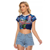 New Zealand Merry Christmas Raglan Cropped T Shirt Maori Tribal Pattern with Xmas Tui Bird