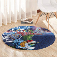 New Zealand Merry Christmas Round Carpet Maori Tribal Pattern with Xmas Tui Bird LT03 - Polynesian Pride