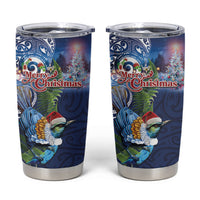 New Zealand Merry Christmas Tumbler Cup Maori Tribal Pattern with Xmas Tui Bird