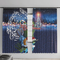 New Zealand Merry Christmas Window Curtain Maori Tribal Pattern with Xmas Tui Bird LT03 With Hooks Multicolor - Polynesian Pride