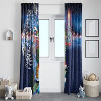 New Zealand Merry Christmas Window Curtain Maori Tribal Pattern with Xmas Tui Bird LT03 - Polynesian Pride