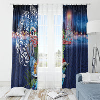 New Zealand Merry Christmas Window Curtain Maori Tribal Pattern with Xmas Tui Bird LT03 - Polynesian Pride