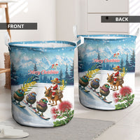 New Zealand and Australia Merry Christmas Laundry Basket Kiwi Birds Skiing and Koala Santa Riding Kangaroo