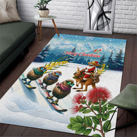 New Zealand and Australia Merry Christmas Area Rug Kiwi Birds Skiing and Koala Santa Riding Kangaroo