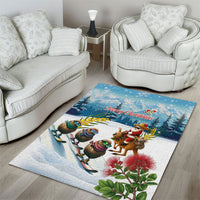 New Zealand and Australia Merry Christmas Area Rug Kiwi Birds Skiing and Koala Santa Riding Kangaroo