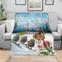 New Zealand and Australia Merry Christmas Blanket Kiwi Birds Skiing and Koala Santa Riding Kangaroo