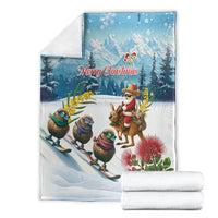 New Zealand and Australia Merry Christmas Blanket Kiwi Birds Skiing and Koala Santa Riding Kangaroo