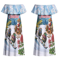 New Zealand and Australia Merry Christmas Couples Matching Off Shoulder Maxi Dress and Hawaiian Shirt Kiwi Birds Skiing and Koala Santa Riding Kangaroo LT03