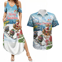 New Zealand and Australia Merry Christmas Couples Matching Summer Maxi Dress and Hawaiian Shirt Kiwi Birds Skiing and Koala Santa Riding Kangaroo LT03 Multicolor - Polynesian Pride