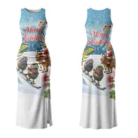 New Zealand and Australia Merry Christmas Couples Matching Tank Maxi Dress and Long Sleeve Button Shirt Kiwi Birds Skiing and Koala Santa Riding Kangaroo LT03