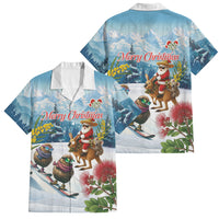 New Zealand and Australia Merry Christmas Family Matching Long Sleeve Bodycon Dress and Hawaiian Shirt Kiwi Birds Skiing and Koala Santa Riding Kangaroo LT03 Dad's Shirt - Short Sleeve Multicolor - Polynesian Pride
