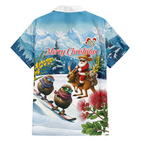 New Zealand and Australia Merry Christmas Family Matching Long Sleeve Bodycon Dress and Hawaiian Shirt Kiwi Birds Skiing and Koala Santa Riding Kangaroo LT03 Dad's Shirt - Long Sleeve Multicolor - Polynesian Pride