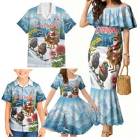 New Zealand and Australia Merry Christmas Family Matching Mermaid Dress and Hawaiian Shirt Kiwi Birds Skiing and Koala Santa Riding Kangaroo LT03 - Polynesian Pride