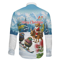 New Zealand and Australia Merry Christmas Family Matching Mermaid Dress and Hawaiian Shirt Kiwi Birds Skiing and Koala Santa Riding Kangaroo LT03 Son's Shirt Multicolor - Polynesian Pride