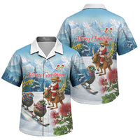 New Zealand and Australia Merry Christmas Family Matching Off The Shoulder Long Sleeve Dress and Hawaiian Shirt Kiwi Birds Skiing and Koala Santa Riding Kangaroo LT03 Son's Shirt Multicolor - Polynesian Pride