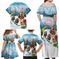 New Zealand and Australia Merry Christmas Family Matching Off Shoulder Maxi Dress and Hawaiian Shirt Kiwi Birds Skiing and Koala Santa Riding Kangaroo LT03 Mom's Dress Multicolor - Polynesian Pride
