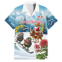 New Zealand and Australia Merry Christmas Family Matching Off Shoulder Maxi Dress and Hawaiian Shirt Kiwi Birds Skiing and Koala Santa Riding Kangaroo LT03 Dad's Shirt - Short Sleeve Multicolor - Polynesian Pride